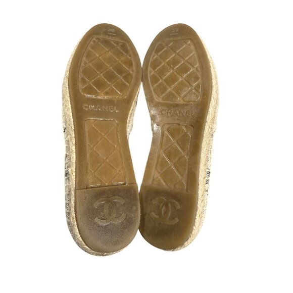 Chanel Espadrille Flats Canvas & Leather CC Logo Design Black/Gray - Picture 6 of 12